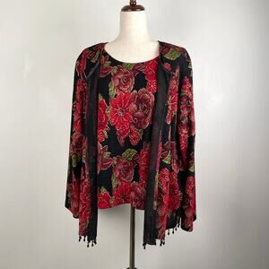 Vintage 90s Y2K Beaded Floral Twinset Cardigan Tank Top Blouse Set Whimsigoth